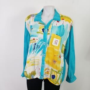 Vintage Nino Wong California rayon floral long sleeve top